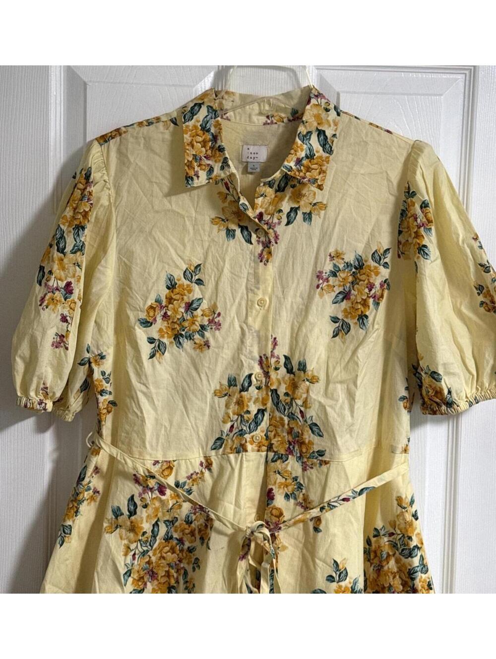 A New Day Yellow Floral Button‑Front Dress with Pockets – L - Picture 2 of 6